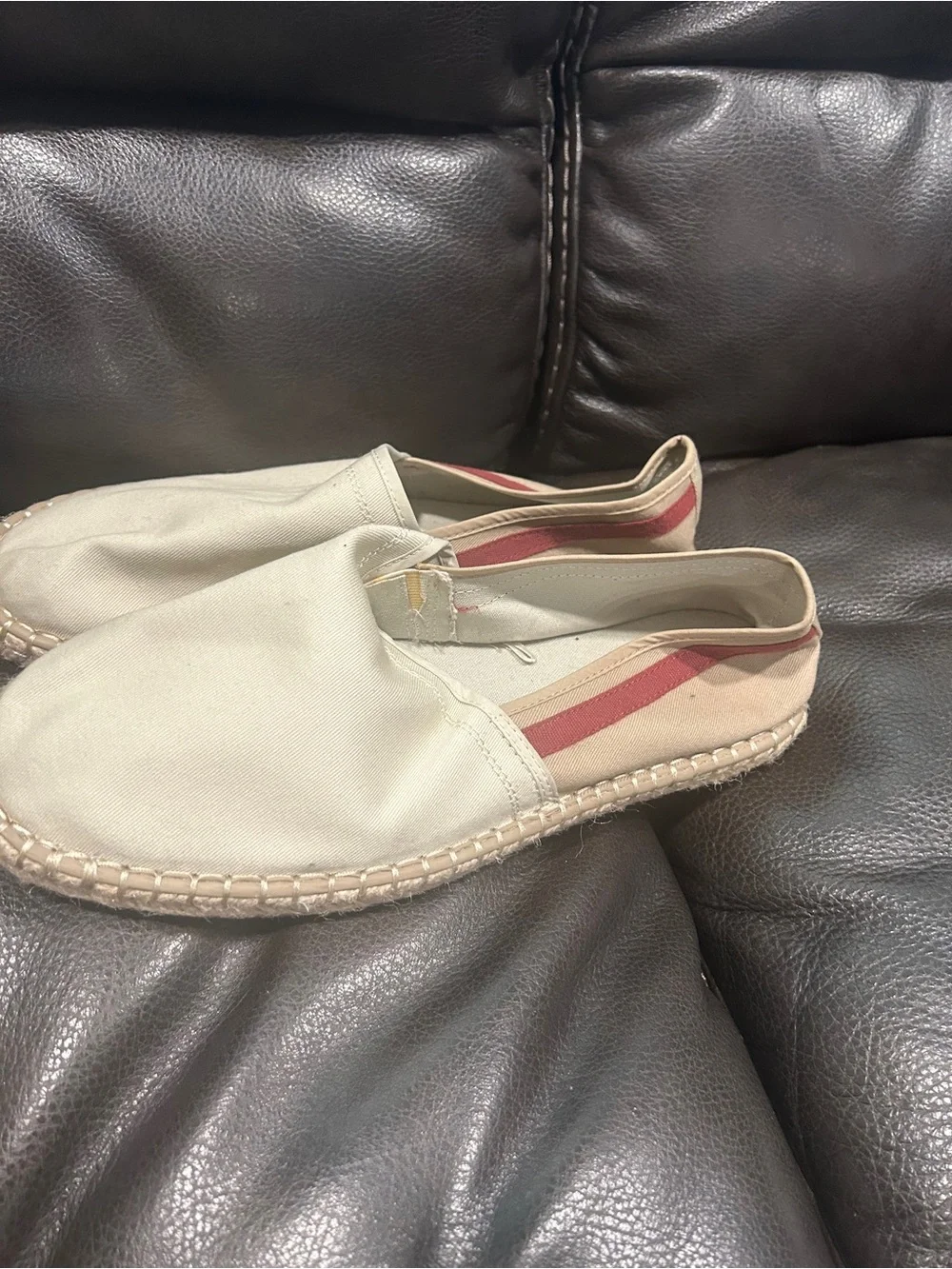 Zara Cream Canvas Slip-On Espadrilles with Red Heel Stripe